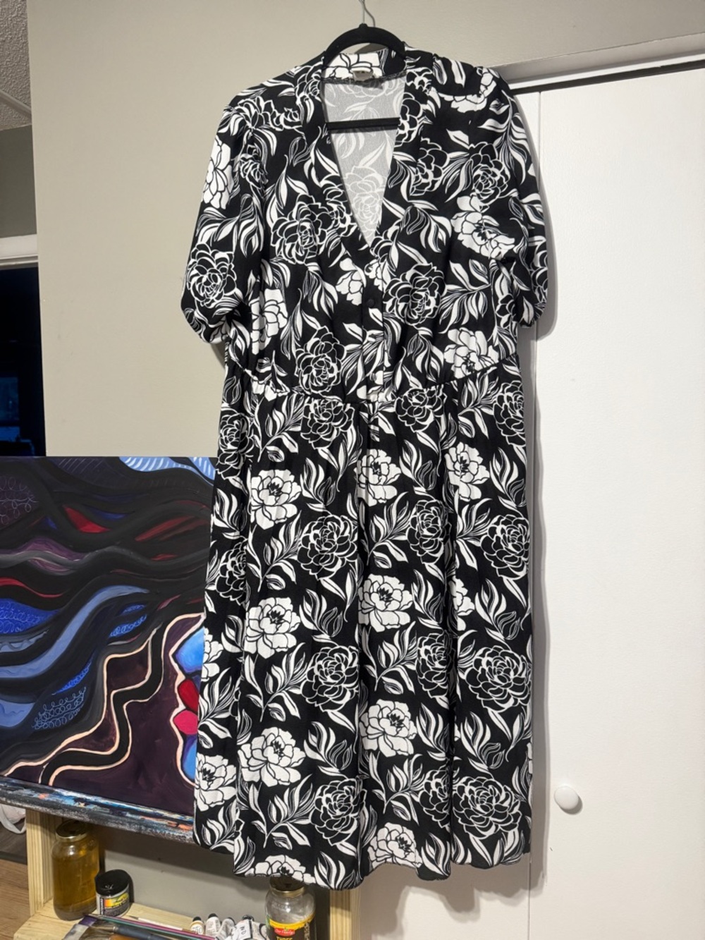 Black White Floral Maxi Dress 3XL | Breezy Boho Summer Frock